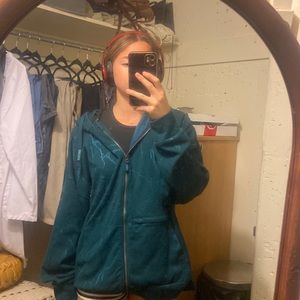 Gymshark oversized zip-up, dark turquoise with embroidered lightning stripes,